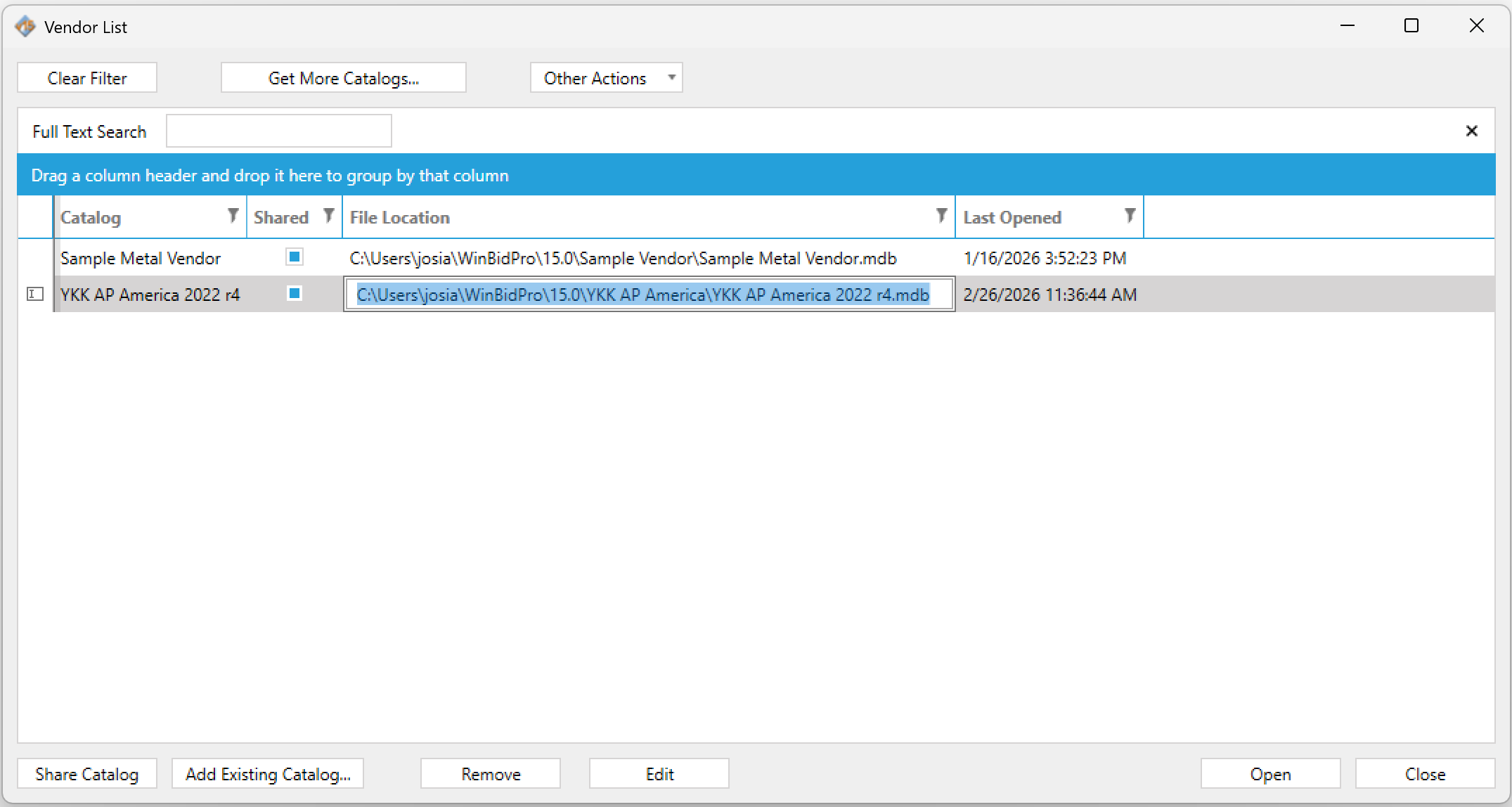 Vendor Database File Location